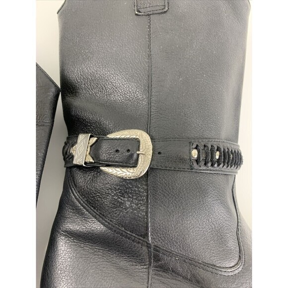 Sutton Plaza Black Leather Western Boots Buckle Strap Pointed Toe Vtg Women 7.5 - Picture 7 of 14